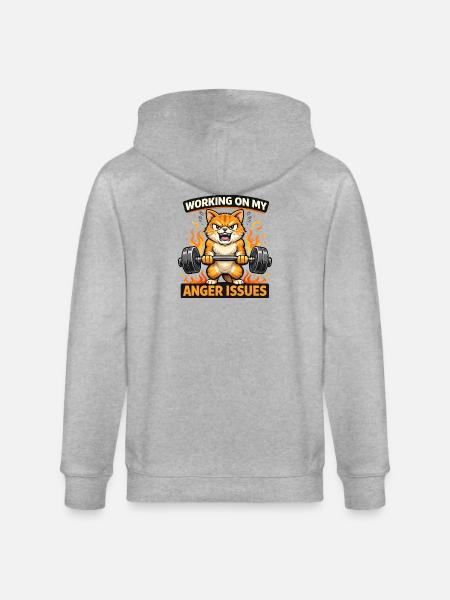 Angry Cat Lifts Weights Flaming Fury - Stanley/Stella CULTIVATOR  Unisex Organic Hooded Jacket - heather grey