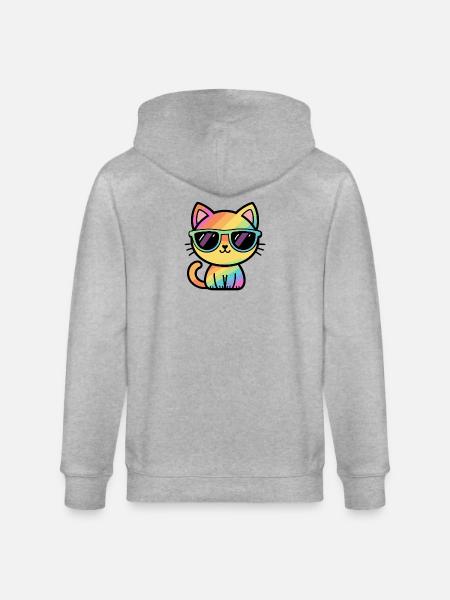 Coole Regenbogenkatzen-Pastell-Sonnenbrille - Stanley/Stella Unisex Bio-Kapuzenjacke CULTIVATOR  - Grau meliert