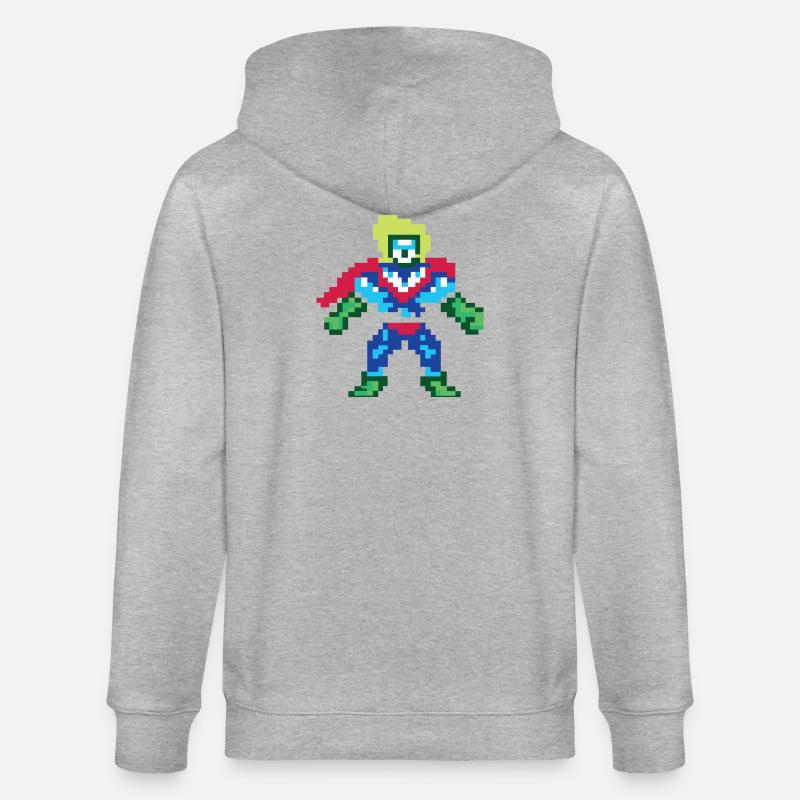 Pixel Art Superheld – Männlicher Held - Stanley/Stella Unisex Bio-Kapuzenjacke CULTIVATOR  - Grau meliert
