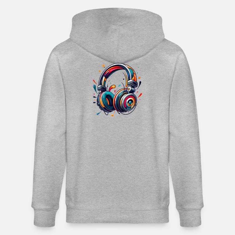 Kopfhörer im dynamischem, abstraktem Kunststil - Stanley/Stella Unisex Bio-Kapuzenjacke CULTIVATOR  - Grau meliert