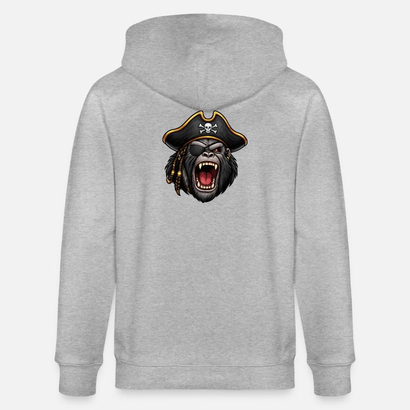 Gorille pirate avec cache-œil - Veste à capuche bio CULTIVATOR Stanley/Stella Unisexe - gris chiné