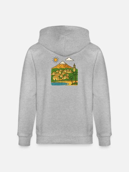 Farbige Stadtlandschaft von Teneriffa - Stanley/Stella Unisex Bio-Kapuzenjacke CULTIVATOR - Grau meliert