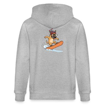 Lustiger Snowboard Hund mit Mütze - Stanley/Stella Unisex Bio-Kapuzenjacke CULTIVATOR  - Grau meliert - Hinten - Luana (180cm)