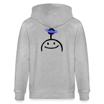 Neon-Kosmosring um blauen Orb - Stanley/Stella Unisex Bio-Kapuzenjacke CULTIVATOR  - Grau meliert - Hinten - Luana (180cm)