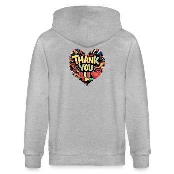 Buntes Dankeschön-Herz-Design - Stanley/Stella Unisex Bio-Kapuzenjacke CULTIVATOR  - Grau meliert - Hinten - Luana (180cm)