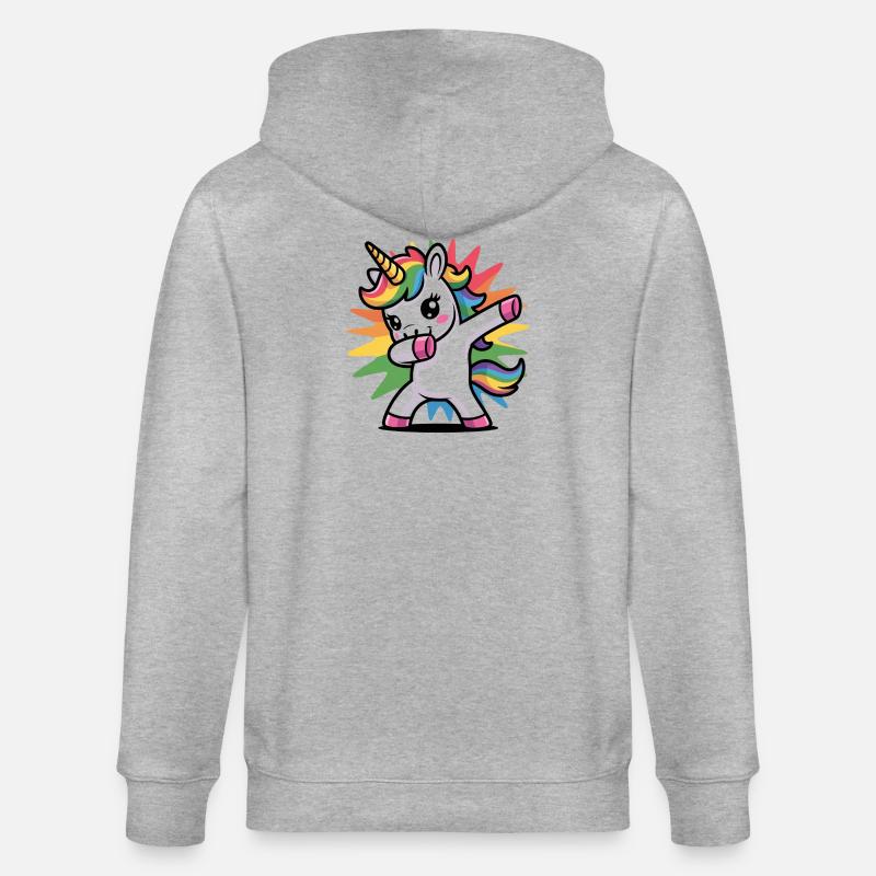 Buntes Einhorn mit Regenbogen-Mähne - Stanley/Stella Unisex Bio-Kapuzenjacke CULTIVATOR  - Grau meliert