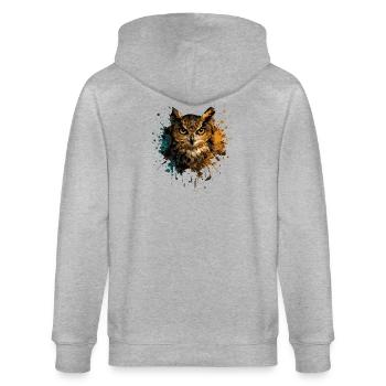 Owl Watercolor – Color Splash Animal Art - Stanley/Stella CULTIVATOR  Unisex Organic Hooded Jacket - heather grey - Back - Luana (180cm)