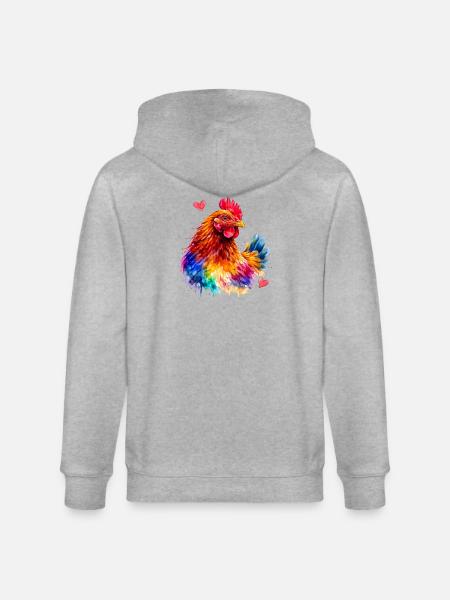 Regenbogenhahn-Aquarell - Stanley/Stella Unisex Bio-Kapuzenjacke CULTIVATOR - Grau meliert