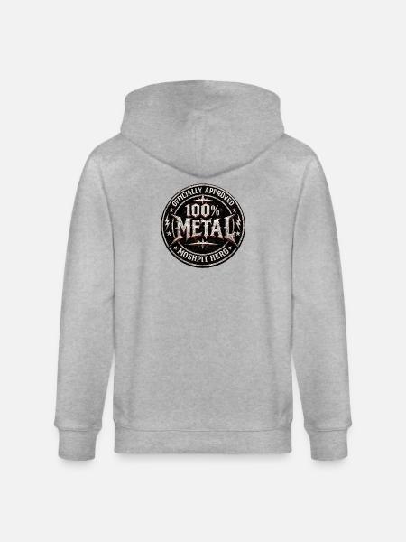 100% Metal Hero Patch - Stanley/Stella CULTIVATOR  Unisex Organic Hooded Jacket - heather grey