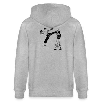 Kickboxen savate - Stanley/Stella Unisex Bio-Kapuzenjacke CULTIVATOR  - Grau meliert - Hinten - Luana (180cm)