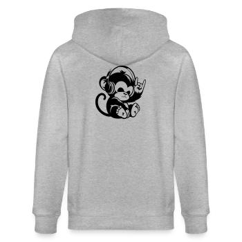 Rock Affe mit Kopfhörer und Rock-Handzeichen - Stanley/Stella Unisex Bio-Kapuzenjacke CULTIVATOR  - Grau meliert - Hinten - Luana (180cm)