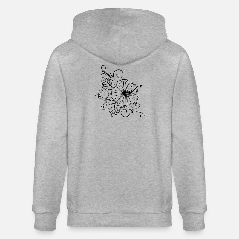 Große Hibiskus Blüte mit Blättern. - Stanley/Stella Unisex Bio-Kapuzenjacke CULTIVATOR  - Grau meliert