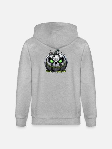 Grim Pumpkin Zombie with Green Eyes - Stanley/Stella CULTIVATOR Unisex Organic Hooded Jacket - heather grey