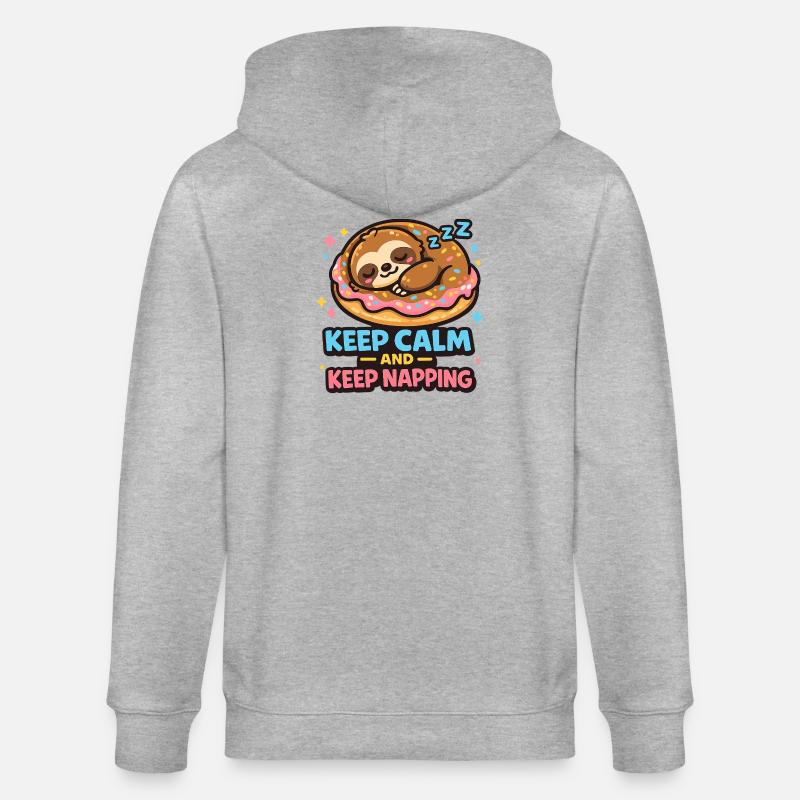 Donut Sleeping Sloth Illustration - Stanley/Stella CULTIVATOR  Unisex Organic Hooded Jacket - heather grey