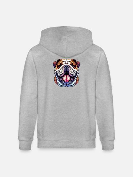 English Bulldog Dog - Stanley/Stella CULTIVATOR Unisex Organic Hooded Jacket - heather grey