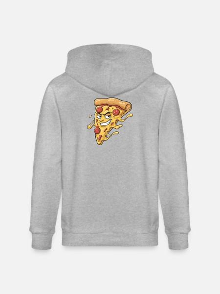 Pizza-Slice mit frechem Grinsen - Stanley/Stella Unisex Bio-Kapuzenjacke CULTIVATOR  - Grau meliert