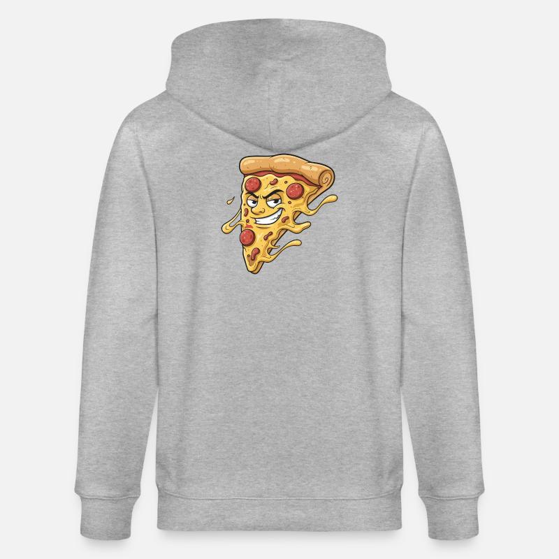 Pizza-Slice mit frechem Grinsen - Stanley/Stella Unisex Bio-Kapuzenjacke CULTIVATOR  - Grau meliert