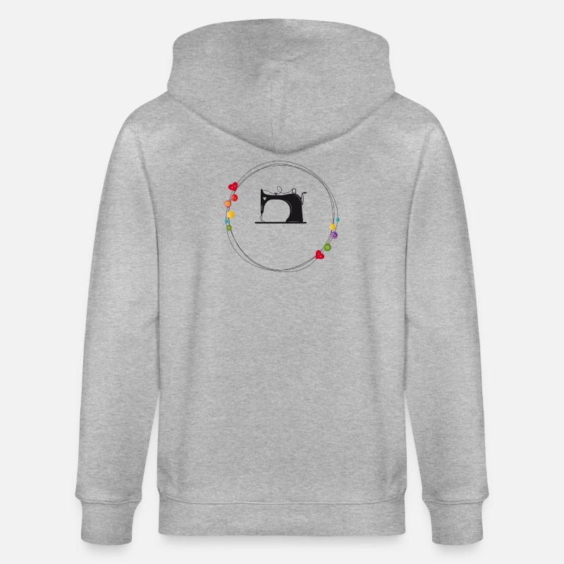 nostalgisch stilisierte Nähmaschine mit Knöpfe - Stanley/Stella Unisex Bio-Kapuzenjacke CULTIVATOR - Grau meliert