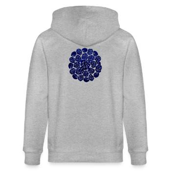 Monstera Kreisdesign – Dunkelblaues Pflanzenmuster - Stanley/Stella Unisex Bio-Kapuzenjacke CULTIVATOR  - Grau meliert - Hinten - Luana (180cm)