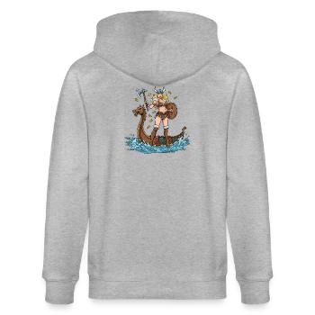 Norwegischer Wikinger-Pin-up - Stanley/Stella Unisex Bio-Kapuzenjacke CULTIVATOR  - Grau meliert - Hinten - Luana (180cm)