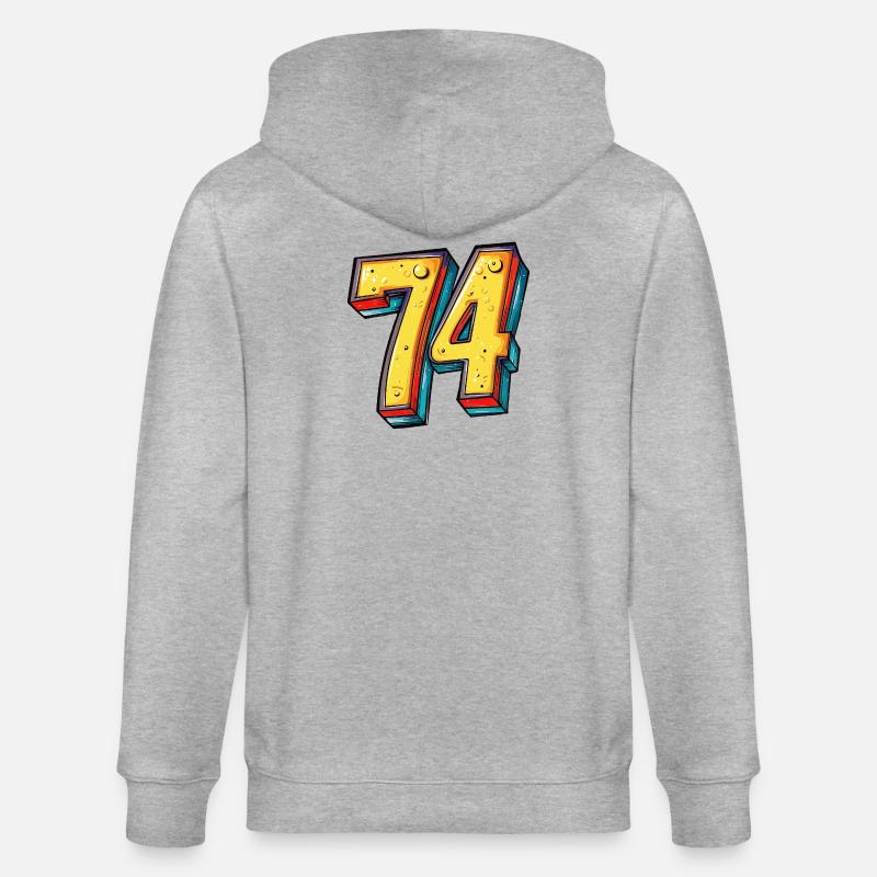74 Zahl Bunt - Stanley/Stella Unisex Bio-Kapuzenjacke CULTIVATOR  - Grau meliert