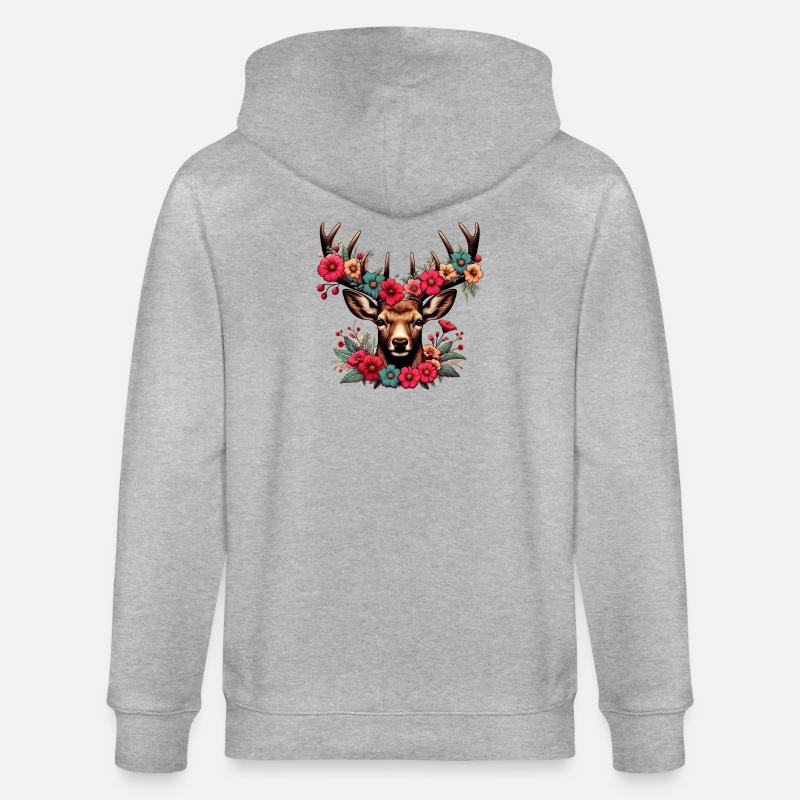 Hirsch mit Blumen - Stanley/Stella Unisex Bio-Kapuzenjacke CULTIVATOR - Grau meliert