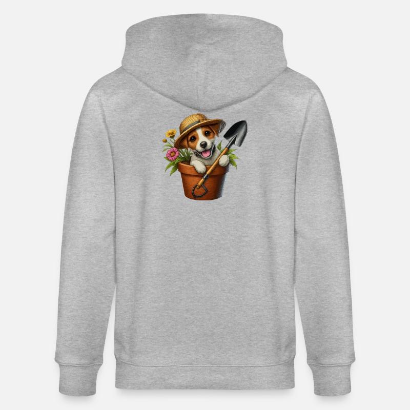 Jack Russell Terrier Blumentopf Gartendesign - Stanley/Stella Unisex Bio-Kapuzenjacke CULTIVATOR  - Grau meliert