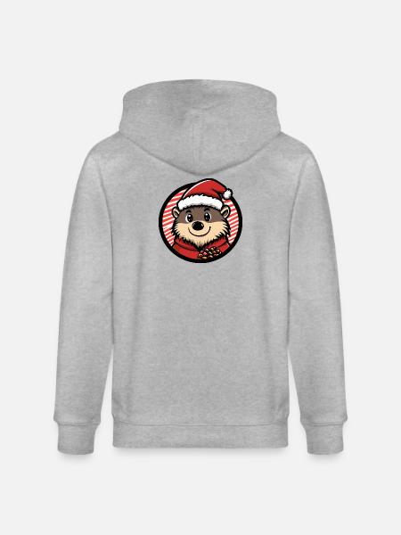 Weihnachts-Igel mit Santa-Hut - Stanley/Stella Unisex Bio-Kapuzenjacke CULTIVATOR - Grau meliert