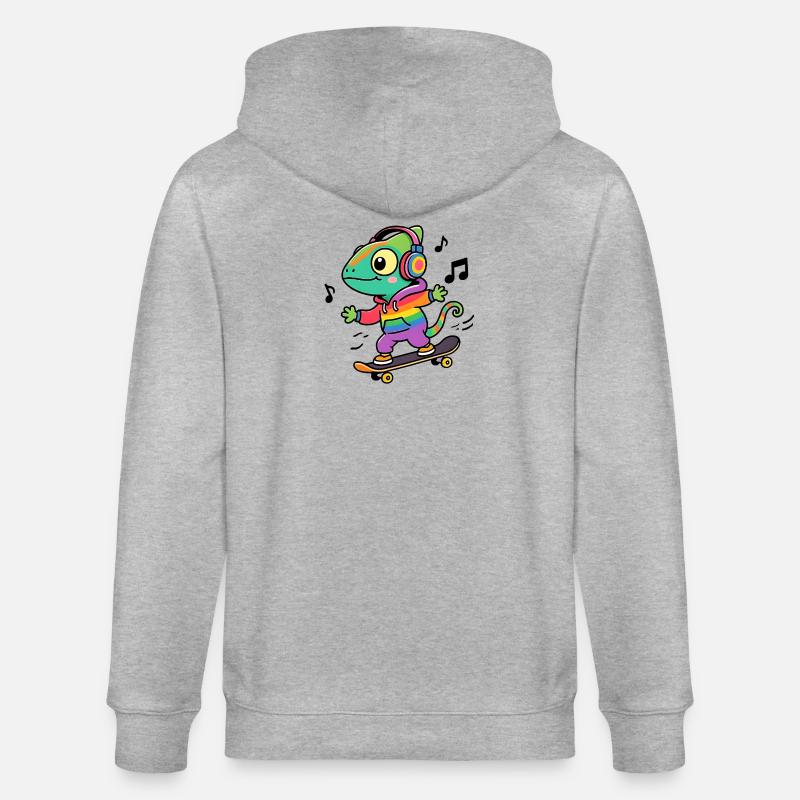 Regenbogen-Chamäleon auf Schlittschuh - Stanley/Stella Unisex Bio-Kapuzenjacke CULTIVATOR  - Grau meliert