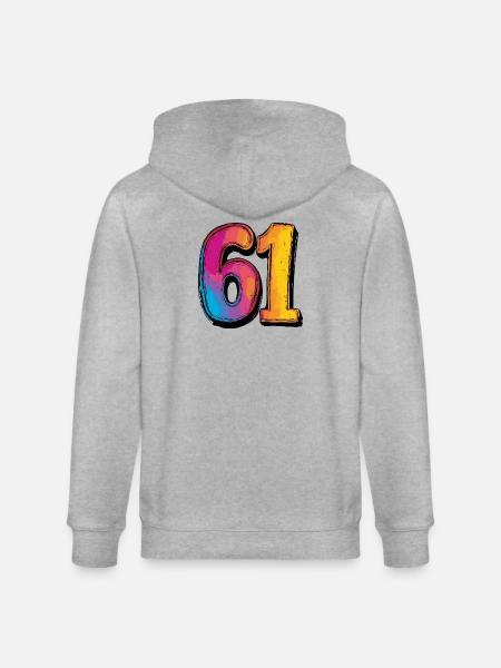 61 Zahl Bunt - Stanley/Stella Unisex Bio-Kapuzenjacke CULTIVATOR  - Grau meliert