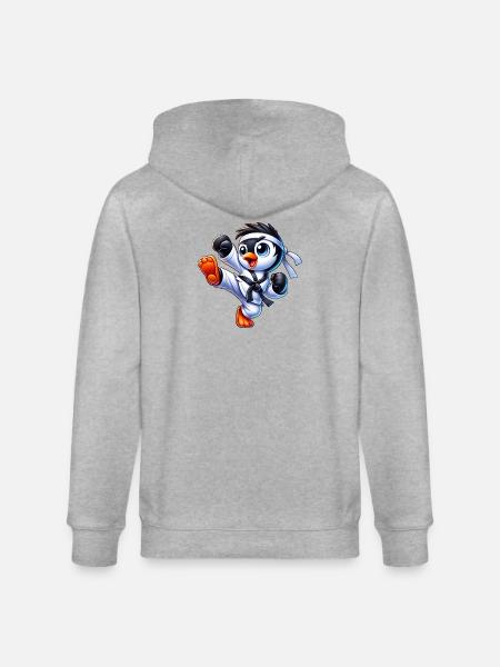 Cute Penguin Karate Kick Martial Arts - Stanley/Stella CULTIVATOR  Unisex Organic Hooded Jacket - heather grey