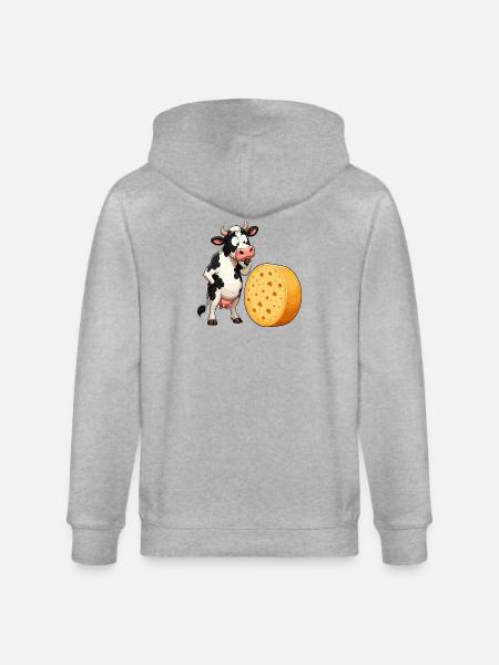 Cow Meets Cheese Cartoon - Stanley/Stella CULTIVATOR  Unisex Organic Hooded Jacket - heather grey
