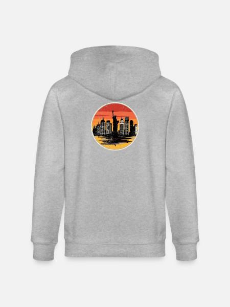 Sunset Liberty Skyline - Stanley/Stella CULTIVATOR  Unisex Organic Hooded Jacket - heather grey