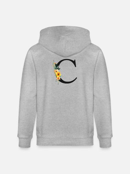 C Monogram, Floral, Customizable - Stanley/Stella CULTIVATOR Unisex Organic Hooded Jacket - heather grey