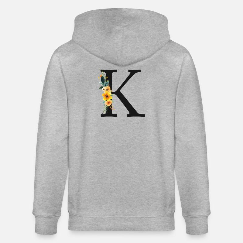 K Monogram, Floral, Personnalisable - Veste à capuche bio CULTIVATOR Stanley/Stella Unisexe - gris chiné