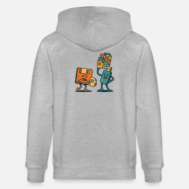 Diskette vs. USB-Laufwerk Retro Tech Sarkasmus - Stanley/Stella Unisex Bio-Kapuzenjacke CULTIVATOR  - Grau meliert