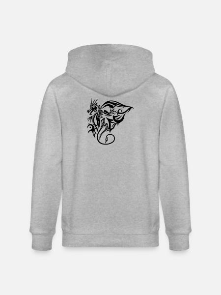 Side tribal dragon design with wings - Stanley/Stella CULTIVATOR Unisex Organic Hooded Jacket - heather grey