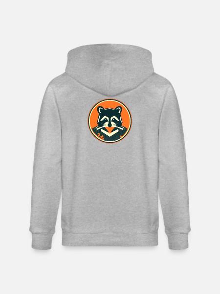 Raccoon Emblem in Orange - Stanley/Stella CULTIVATOR Unisex Organic Hooded Jacket - heather grey