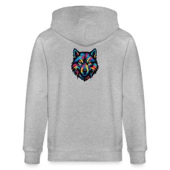 Neon Wolf Head Art - Stanley/Stella CULTIVATOR  Unisex Organic Hooded Jacket - heather grey - Back - Luana (180cm)