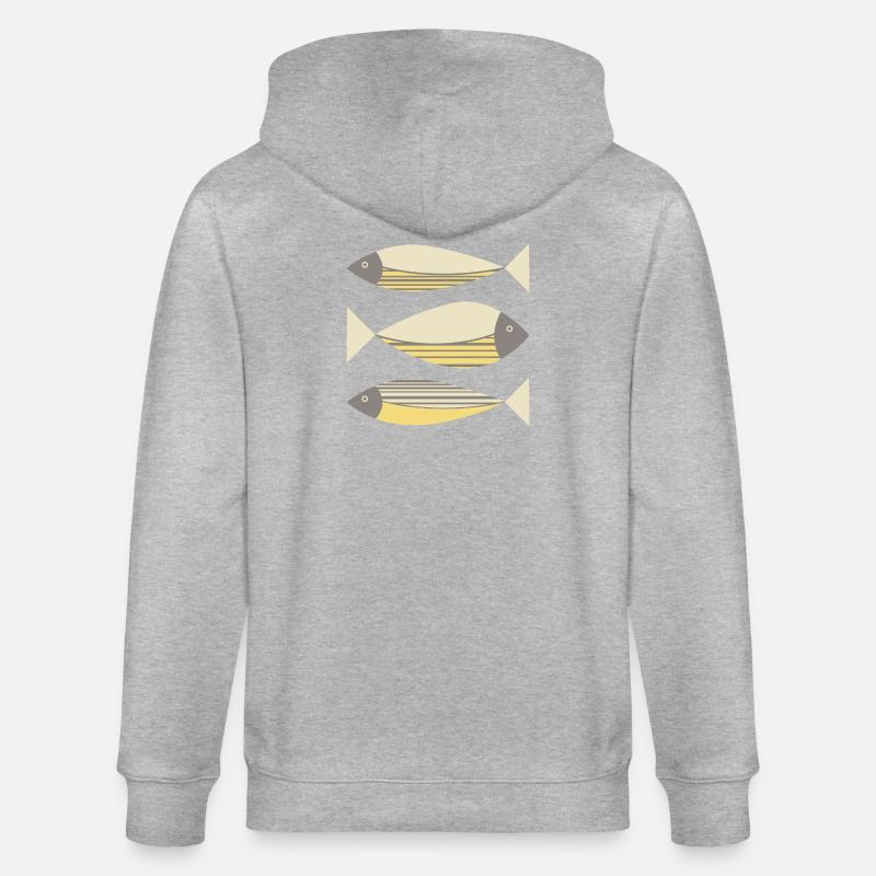 Illustrierter Grafikfisch Gelb-Grau - Stanley/Stella Unisex Bio-Kapuzenjacke CULTIVATOR - Grau meliert