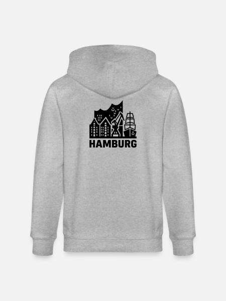Hamburg Hansestadt Speicherstadt Hafen  - Stanley/Stella Unisex Bio-Kapuzenjacke CULTIVATOR  - Grau meliert