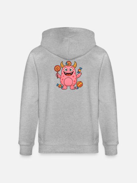 Niedliches rosa Suessigkeiten Monster - Stanley/Stella Unisex Bio-Kapuzenjacke CULTIVATOR - Grau meliert