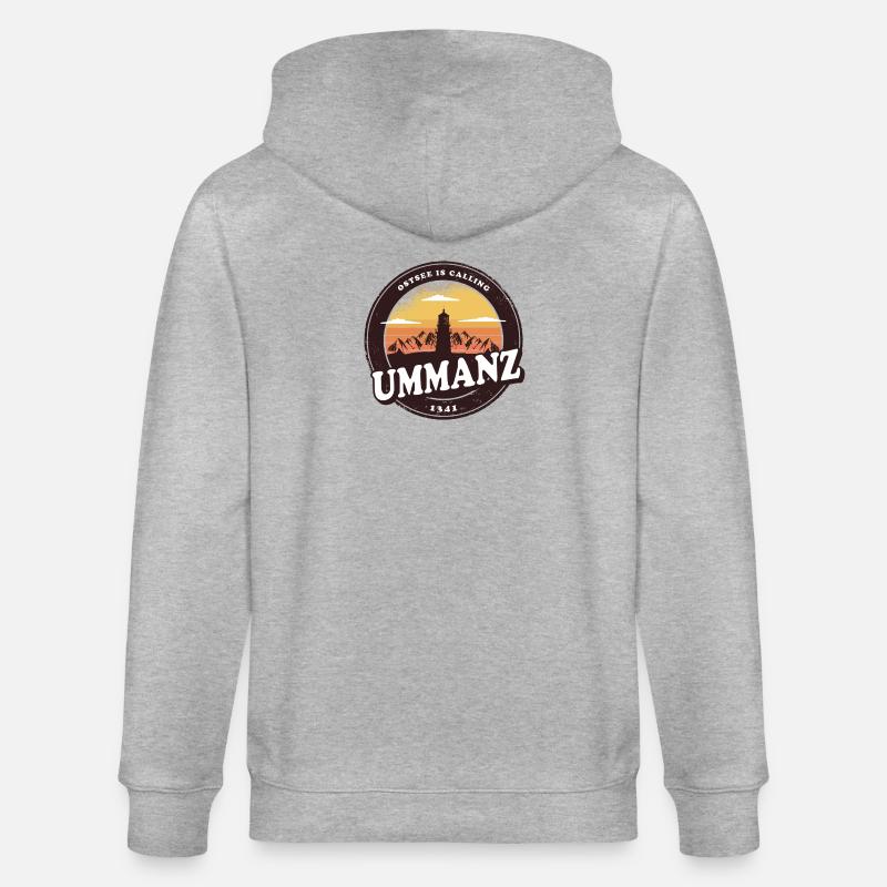 Ummanz Ostsee Leuchtturm Design / Geschenkidee - Stanley/Stella Unisex Bio-Kapuzenjacke CULTIVATOR  - Grau meliert