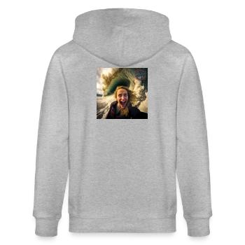Stefie Selfie Addict zertifiziert - Stanley/Stella Unisex Bio-Kapuzenjacke CULTIVATOR  - Grau meliert - Hinten - Luana (180cm)