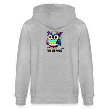 Lustige Eule Aus die Maus - Stanley/Stella Unisex Bio-Kapuzenjacke CULTIVATOR  - Grau meliert - Hinten - Luana (180cm)