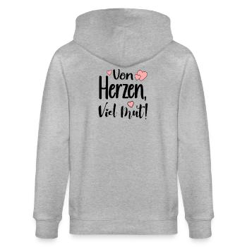 VON HERZEN - VIEL MUT SPRÜCHE - Stanley/Stella Unisex Bio-Kapuzenjacke CULTIVATOR  - Grau meliert - Hinten - Luana (180cm)