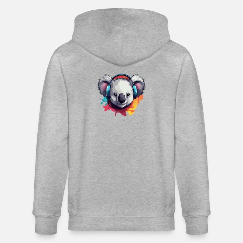 Koala mit Kopfhörer Koalabären - Stanley/Stella Unisex Bio-Kapuzenjacke CULTIVATOR  - Grau meliert