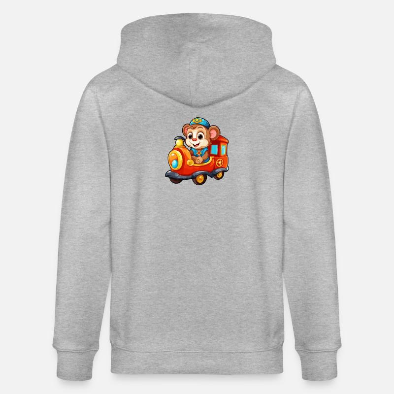 Affe Eisenbahn Schimpanse Affe fährt Eisenbahn - Stanley/Stella Unisex Bio-Kapuzenjacke CULTIVATOR  - Grau meliert