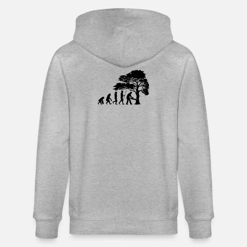 Holzfäller Baum Evolution Säge Sägespäne - Stanley/Stella Unisex Bio-Kapuzenjacke CULTIVATOR  - Grau meliert