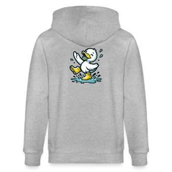 Splashy Quacker: Die Pfützenhüpfende Ente - Stanley/Stella Unisex Bio-Kapuzenjacke CULTIVATOR  - Grau meliert - Hinten - Luana (180cm)